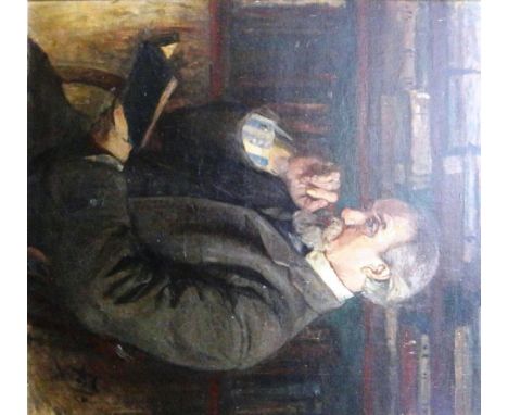 Continental School (early 20th century), Portrait of a gentleman in his library, oil on canvas, 87cm x 80cm. Provenance; Prop