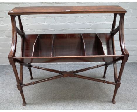 A George III style mahogany free standing book trough, on turned supports, united by 'X' frame stretcher, 92cm wide x 84cm hi