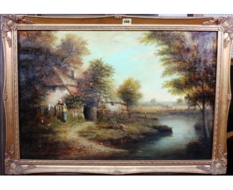 Brian Cook (20th century), At the cottage gate, oil on canvas, signed, 49cm x 75cm.  A4