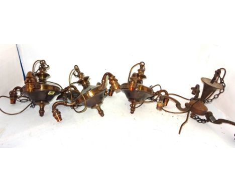 A group of nine 20th century bronzed metal three light ceiling lights.  S4T