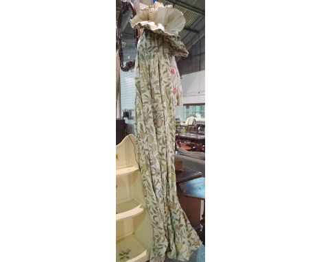 Curtains, comprising; William Morris Pomegranate pattern, a group of mixed sizes, one single lined and interlined 200cm wide 