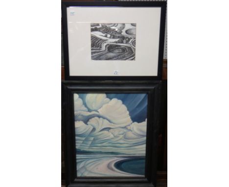 British School (20th century), Sky and seascape, oil on canvas, 43cm x 34cm.; together with a further drawing in a similar st