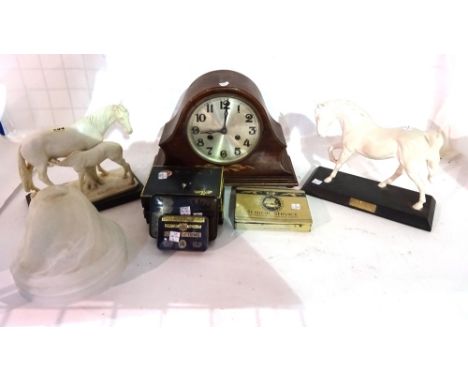 A. SELLTISI , a 20th century white resin figure of two horses on plinth base, a Beswick figure of a horse, a 20th century mah