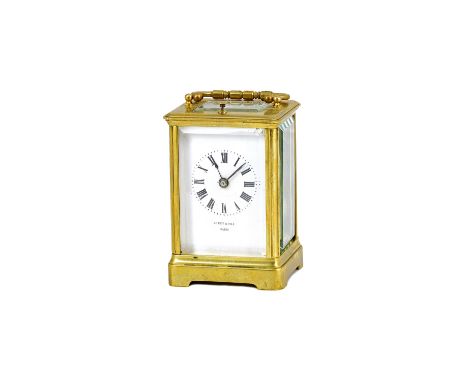 A small French brass cased carriage clock by Le Roy & Fils, Paris, late 19th century, hour push repeat chiming on a coiled go