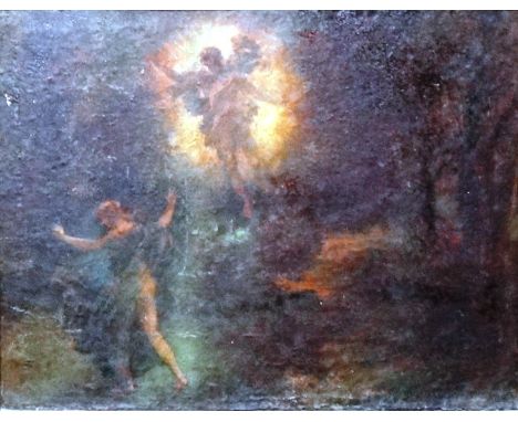 William Edward Frank Britten (1848-1916), Daphne and Apollo, oil on panel, indistinctly signed, inscribed of label verso, 28c