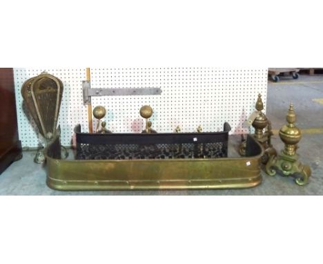 Metalware collectables including, three pairs of late 19th century brass fire dogs, an early 20th century peacock fireguard, 