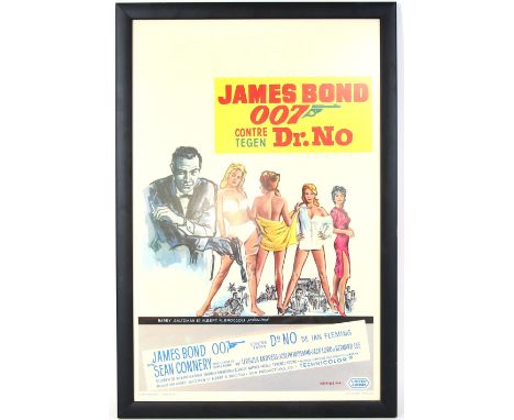 James Bond Dr. No (R-1970's) Belgian film poster, starring Sean Connery, framed, 14 x 21 inches.   