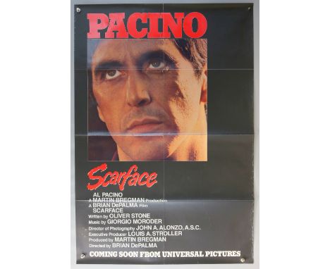Scarface (1983) Advance One sheet film poster, starring Al Pacino, folded, 27 x 40 inches.   