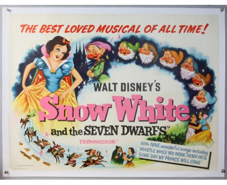 Walt Disney's Snow White and The Seven Dwarfs (R-1951) British Quad film poster, linen backed, 30 x 40 inches.   