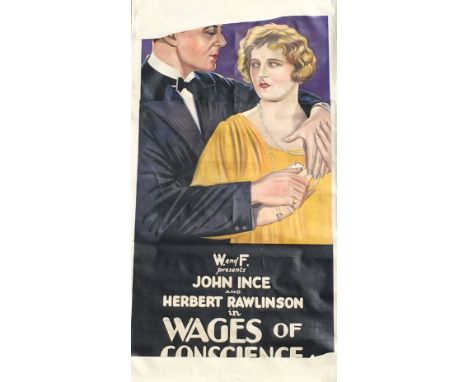 Wages of Conscience (1927) Three Sheet film poster, linen backed, 40 x 78 inches.   