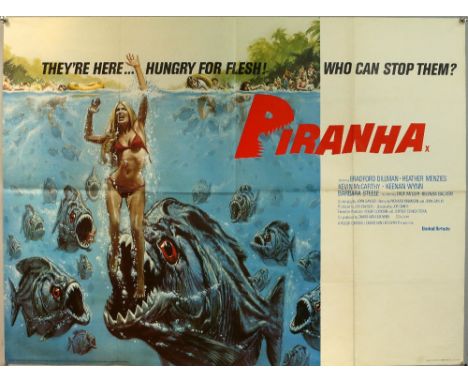Piranha (1978) British Quad film poster, artwork by Bob Larkin, United Artists, folded, 30 x 40 inches.   
