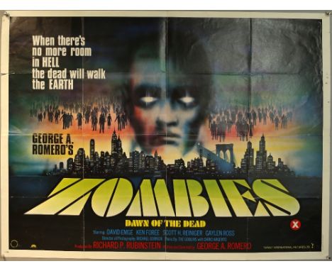 Zombies Dawn of the Dead (1979) British Quad film poster, Horror written &amp; directed by George A. Romero, folded, 30 x 40 