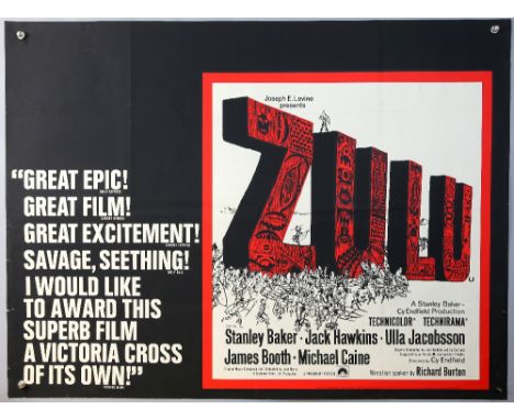 Zulu (1970R) British Quad film poster, starring Stanley Baker &amp; Jack Hawkins, folded, 30 x 40 inches.   