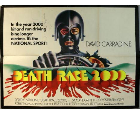 Death Race 2000 (1975) British Quad film poster with Tom Chantrell artwork, with Sylvester Stallone as an early co-starring r