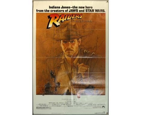 Raiders of the Lost Ark (1981) US One Sheet film poster, starring Harrison Ford as Indiana Jones, artwork by Richard Amsel, f
