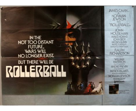 Rollerball (1975) British Quad film poster, starring James Caan &amp; Maud Adams, Bob Peak art, folded, 30 x 40 inches.   
