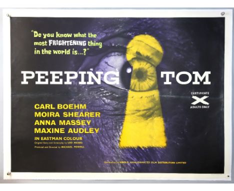 Peeping Tom (1960) British Quad film poster, Horror starring Carl Boehm &amp; Moira Shearer, Anglo Amalgamated, linen backed,