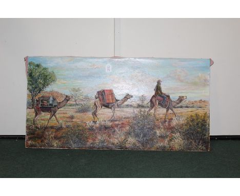 Oil on canvas by the artist Jan Wasilewski entitled 'Three Camels and a Man', 101 cm x 51 cm.(after the German invasion of Po