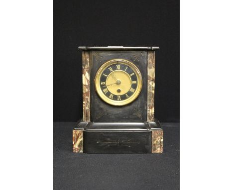 Edwardian slate and marble mantel clock, the black dial with gilt Roman numerals, 25cm high