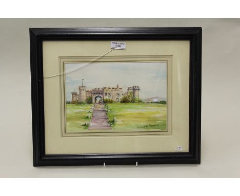 Watercolour by the artist Jan Wasilewski of a pathway leading up to a castle, 24 cm x 17 cm (after the German invasion of Pol