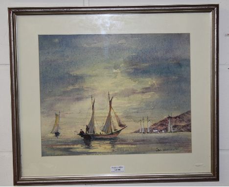 Watercolour by the artist Jan Wasilewski entitled Sunset, 38 cm x 30 cm (after the German invasion of Poland in World War Two