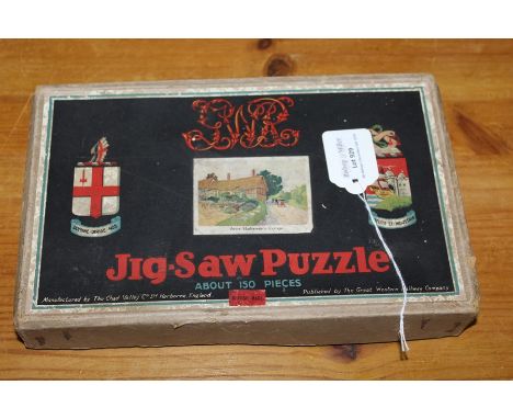 Railway interest, Chad Valley Great Western Railway jigsaw puzzle, Anne Hathaway's Cottage, boxed