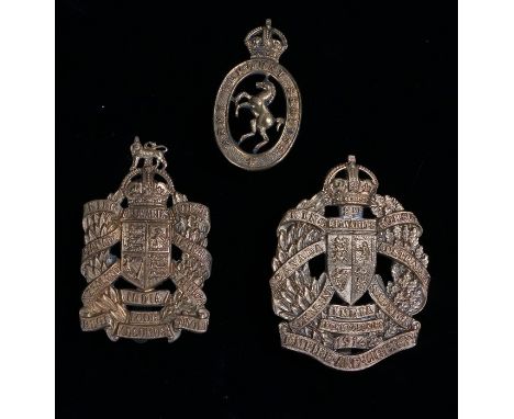 Cap badges to the 1st and 2nd King Edwards Horse, sliders to the reverse, together with a cap badge to the Army Remount Servi