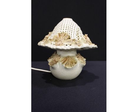 Bernard Rooke pottery reading lamp and shade decorated with frogs on lily pads