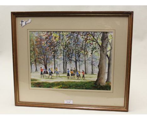 Watercolour by the artist Jan Wasilewski of children playing, 35 cm x 25 cm (after the German invasion of Poland in World War