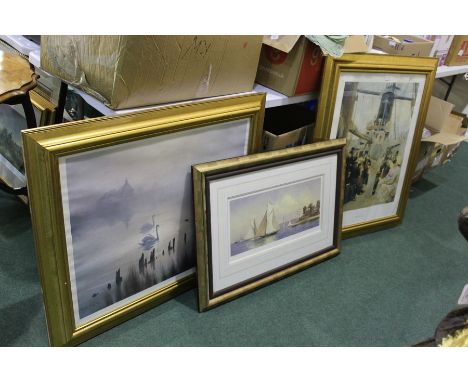Martyn Mackrill, "The Alberta departing Portsmouth", signed limited edition print numbered 256/395, print depicting swans on 