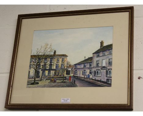 Watercolour by the artist Jan Wasilewski of the Old Market Place Altrincham, 34 cm x 25 cm (after the German invasion of Pola