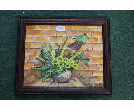 Watercolour by the artist Jan Wasilewski of flowers in a pot, 19 cm x 23 cm (after the German invasion of Poland in World War