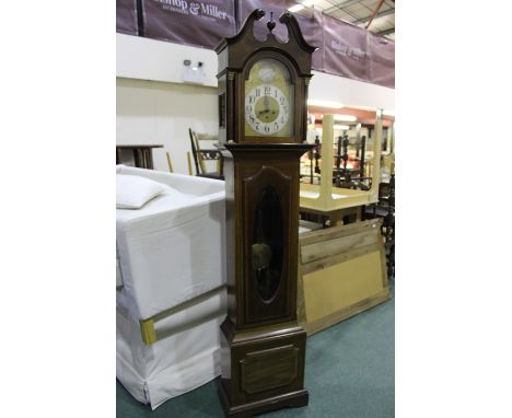 Mahogany longcase clock, with s silvered chapter ring with black Arabic hours, glazed trunk door, 199cm high