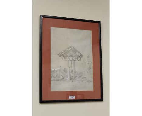 Black and white print "Provision House, Otumatua Pah, Cape Egmont, New Zealand", in an ebonised frame, the print 25cm x 35cm