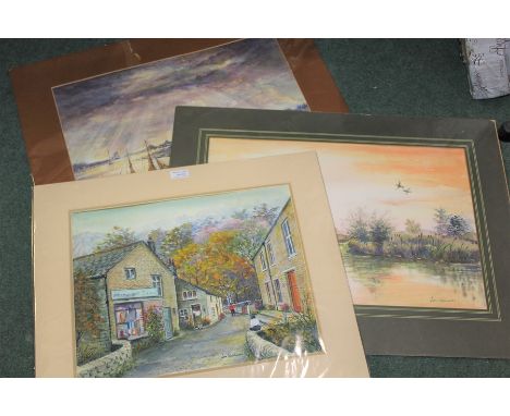 Three watercolour paintings of a village and waterside scenes by the artist Jan Wasilewski (after the German invasion of Pola