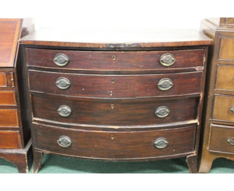 Victorian bowfront mahogany chest of drawers, the bowfront top above four long drawers raised on bracket feet, 103cm x 57cm x