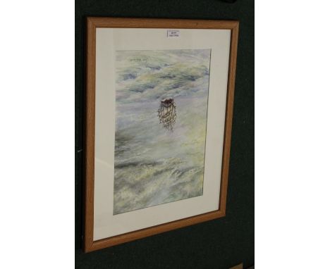 Watercolour by the artist Jan Wasilewski entitled Sormy Sea, 18 cm x 39 cm (after the German invasion of Poland in World War 