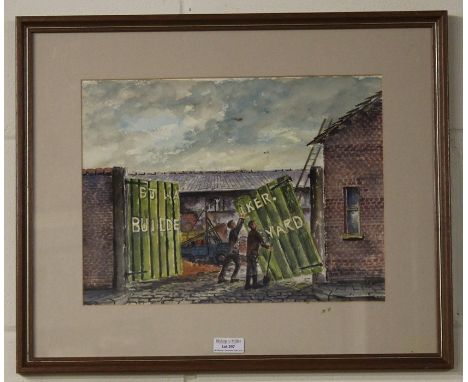 Watercolour by the artist Jan Wasilewski entitled, Danger, Men at Work, 35 cm x 26 cm (after the German invasion of Poland in