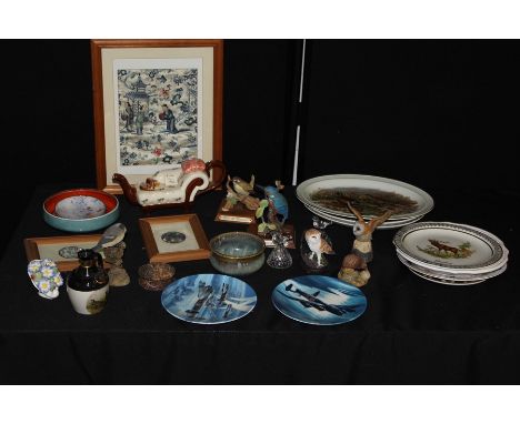 Poole pottery bowl, bird ornaments, decorative plates etc. (qty)