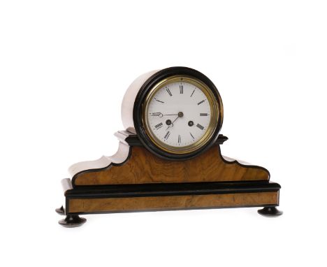LATE 19TH CENTURY FRENCH WALNUT MANTEL CLOCKthe movement by Japy Freres et cie. and numbered 1647, the white enamel dial with
