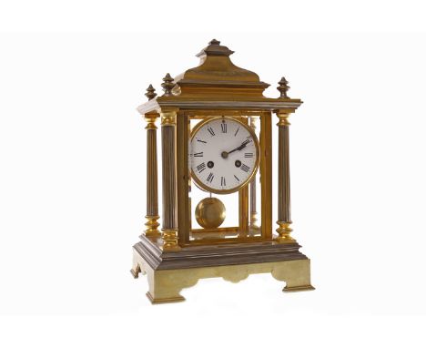 VICTORIAN GILT METAL AND FOUR GLASS MANTEL CLOCKthe movement by H. P. & Co., numbered 22198, the white enamel dial with Roman