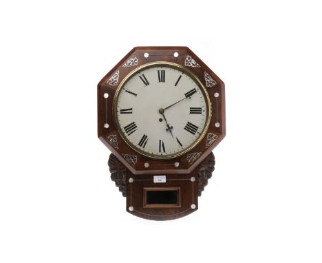 VICTORIAN DROP DIAL WALL CLOCKthe circular white enamel dial with Roman numerals and 30 hour movement, contained in a rosewoo