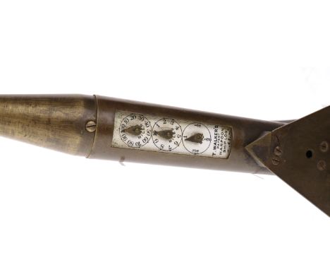 BRASS HARPOON SHIPS LOG BY T. WALKERthe body with white enamel plaque with three circular distance dials and maker's mark, 53