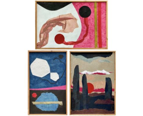 M. K. TOTTON (XX) Three mixed media mid-century works tissue, wood and card Each signed to the verso Largest 52cm x 37.5cm
La