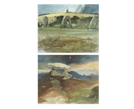 Ken SYMONDS (1927-2010) Two framed lithographs, Chun Quoit and Men-An-Tol, Together with his book, Around The Penwith. with t