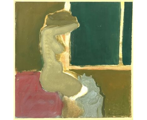 Henry INLANDER (1925-1983, Camberwell &amp; Slade School) Antonia Undressing (1977) Gouache Signed Gallery label to the verso