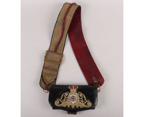 The Life Guards Officers Full Dress Pouch and Belt, Victorian Period, the black leather pouch with gilt and silver mount, pou