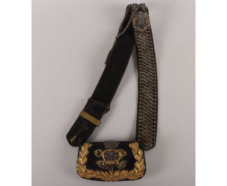 10th (Prince of Wales’ Own Royal Regiment of Light Dragoons) Hussars Officers Black Leather Pouch, Victorian Period, lacking 