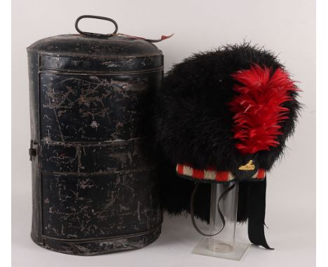 The Black Watch (Royal Highlanders) Officers Full Dress Feather Bonnet, complete with red hackle and gilt metal Sphinx badge,