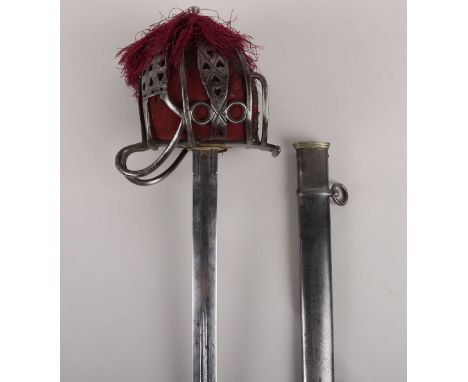 A scarce Victorian officer’s basket hilt broadsword of the Highland Light Infantry (Borderers), broad straight claymore blade